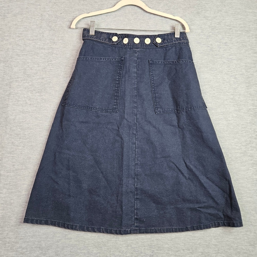 Emma Rothkopf Navy Blue Denim Wrap Midi Skirt Small Batch Button Detail Pockets